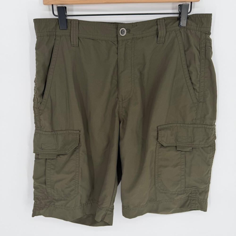 Bass Outdoor Explorer Cargo Shorts Mens 32 Olive Green Hiking Utility Gorpcore